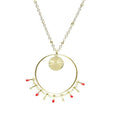 Collier Femme Breloques Cercles Pendants Rouge - Acier Inoxydable Doré