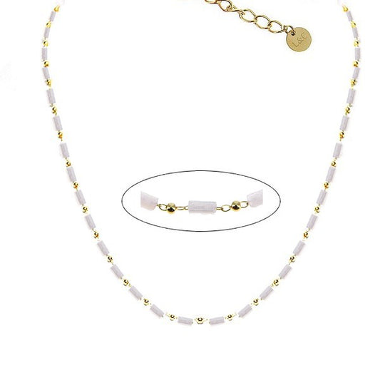 Collier Femme Acier 316L Perles de Cristal Rose