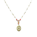 Collier Acier Doré Pierre Naturelle Rhodonite – Pendentif Soleil