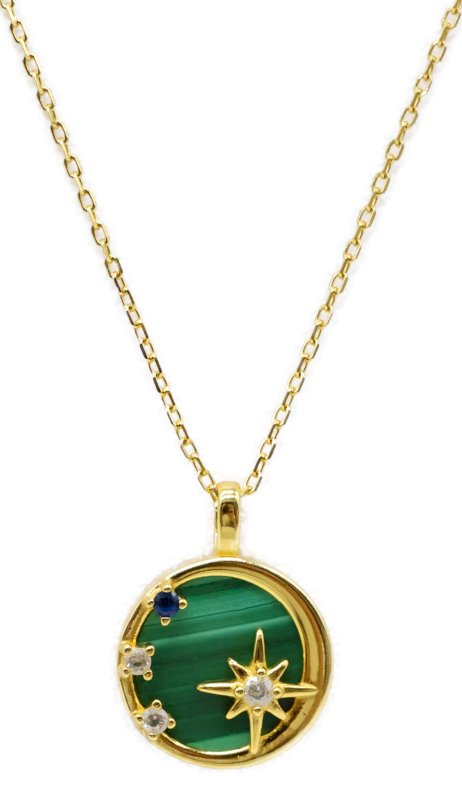 Collier Argent 925 Malachite & Étoiles - Plaqué Or