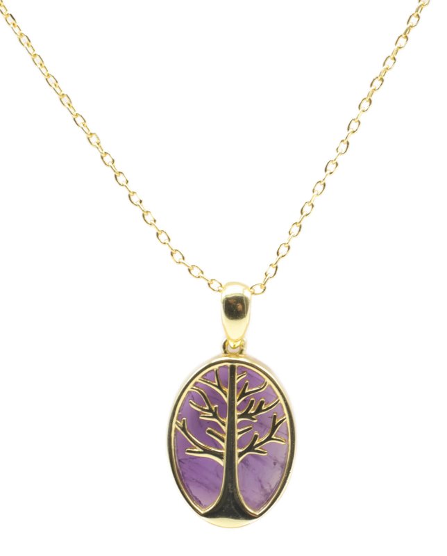 Collier Argent 925 Améthyste & Arbre de Vie - Plaqué Or