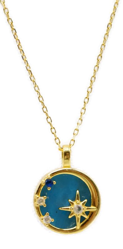 Collier Argent 925 Apatite & Etoiles - Plaqué Or
