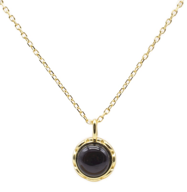 Collier Argent 925 Onyx Ronde - Plaqué Or