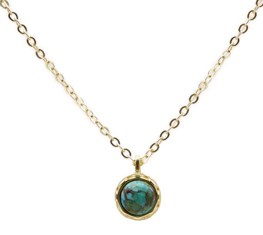 Collier Argent 925 Turquoise Ronde - Plaqué Or