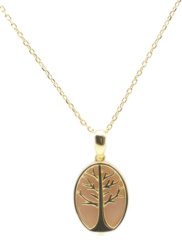 Collier Argent 925 Pierre de Soleil & Arbre de Vie - Plaqué Or