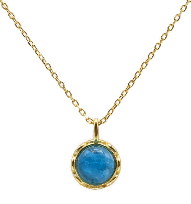✦ Collier Argent 925 Certifié Poinçon | Apatite Naturelle Ronde Plaqué Or | Bijou Créativité Femme