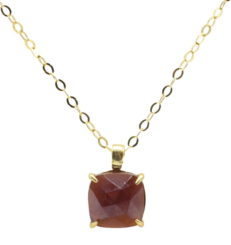 Collier Argent 925 Grenat Carré - Plaqué Or