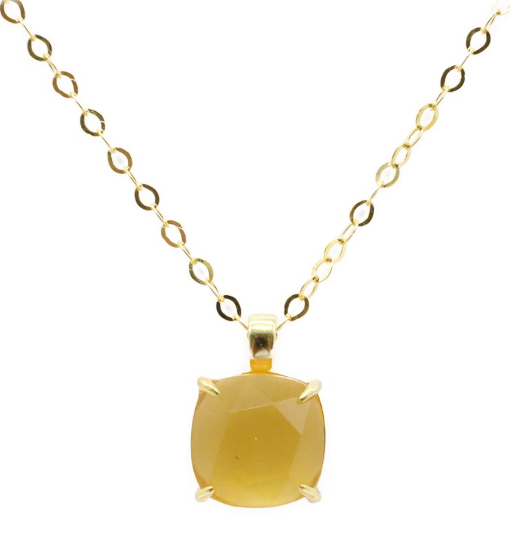 Collier Argent 925 Citrine Naturelle Carrée - Plaqué Or