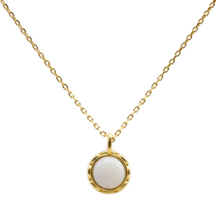 Collier Argent 925 Pierre de Lune Ronde - Plaqué Or