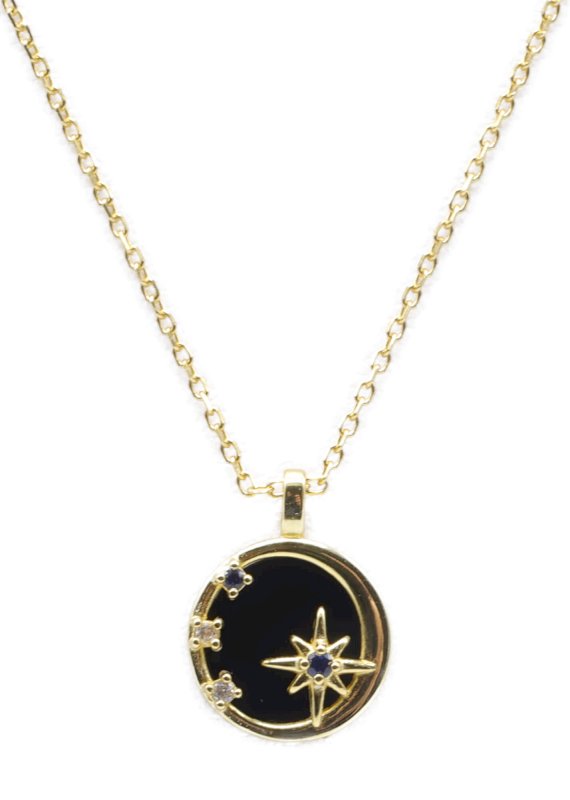 Collier Argent 925 Onyx & Étoiles - Plaqué Or