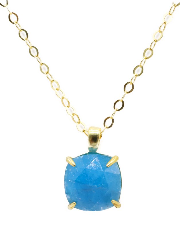 Collier Argent 925 Apatite Carrée - Plaqué Or