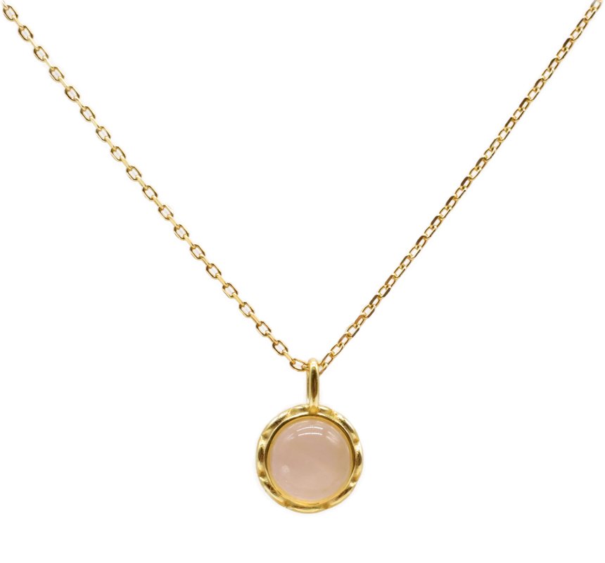 Collier Argent 925 Quartz Rose Rond - Plaqué Or