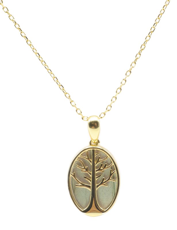 Collier Argent 925 Labradorite & Arbre de Vie - Plaqué Or