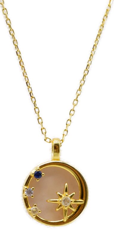 Collier Argent 925 Quartz Rose & Étoiles - Plaqué Or