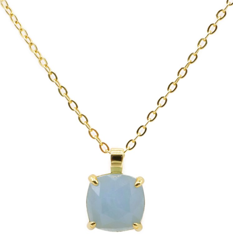 Collier Argent 925 Aigue Marine Carrée - Plaqué Or