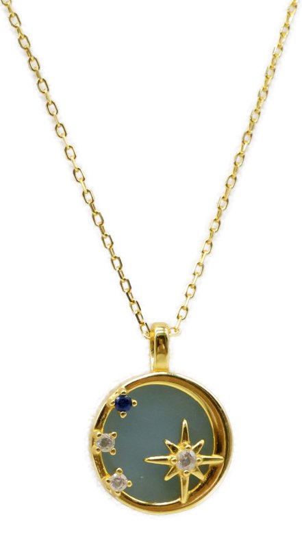 Collier Argent 925 Aigue Marine & Etoiles - Plaqué Or
