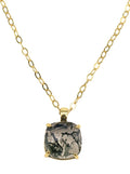 Collier Argent 925 Agate Mousse Carrée - Plaqué Or