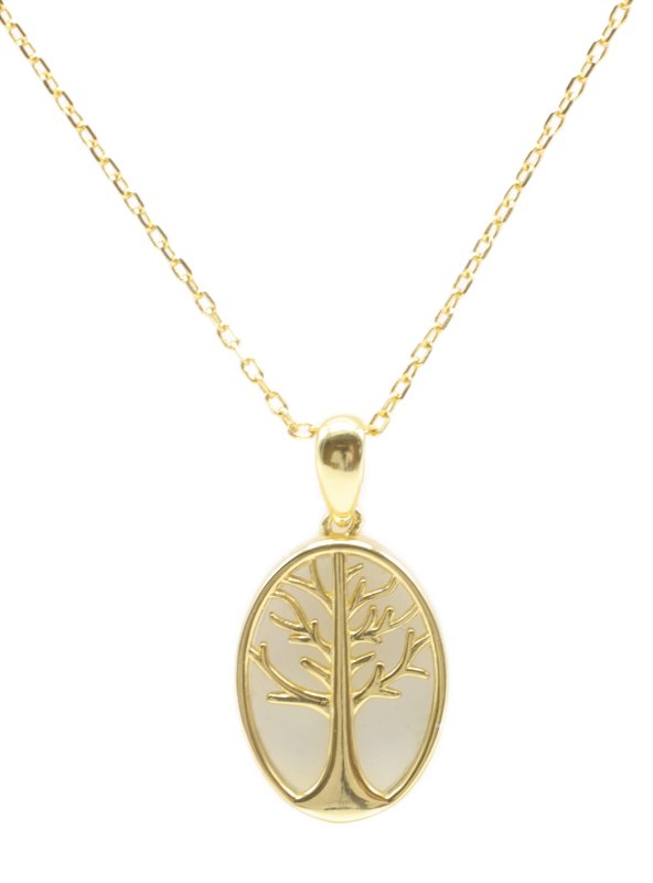 Collier Argent 925 Aigue Marine & Arbre de Vie - Plaqué Or