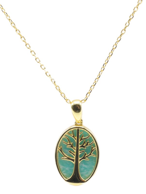 Collier Argent 925 Amazonite & Arbre de Vie - Plaqué Or