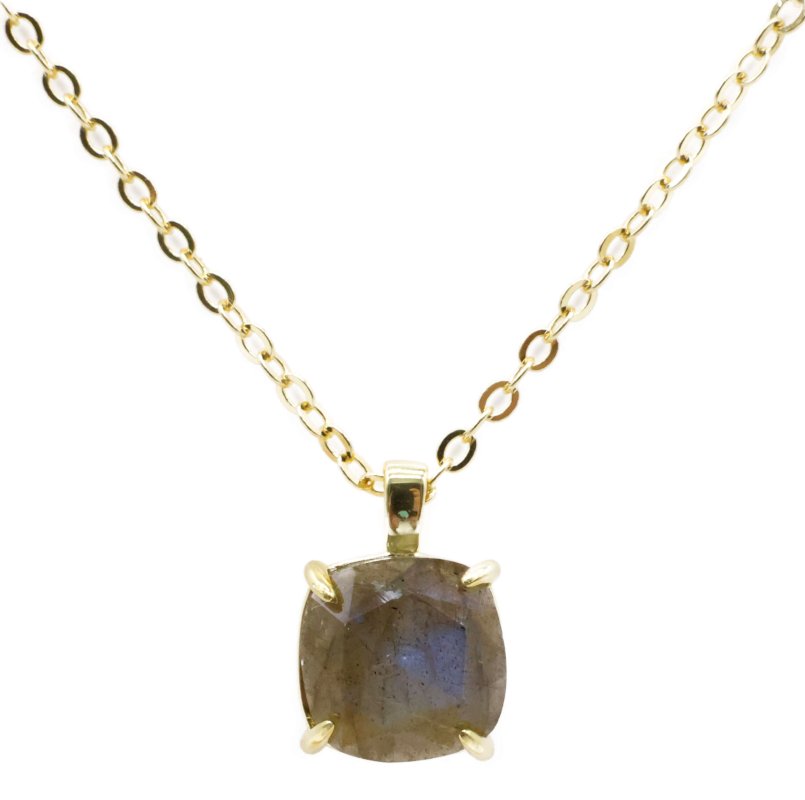 Collier Argent 925 Labradorite Carrée - Plaqué Or