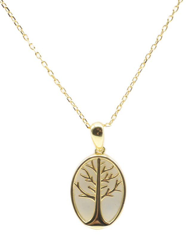 Collier Argent 925 Pierre de Lune & Arbre de Vie - Plaqué Or