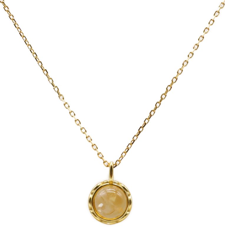 Collier Argent 925 Citrine Naturelle Ronde - Plaqué Or