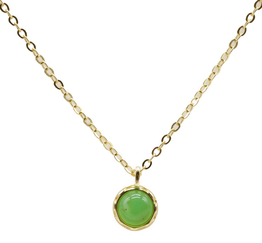 Collier Argent 925 Jade Verte Ronde - Plaqué Or