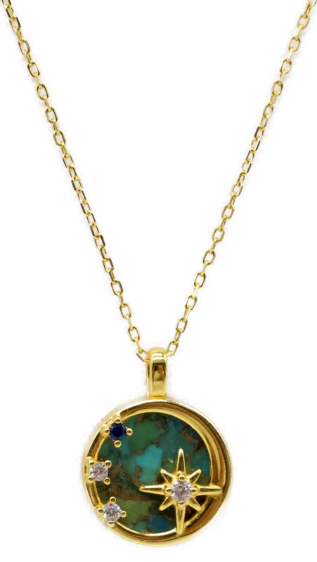 Collier Argent 925 Turquoise & Étoiles - Plaqué Or