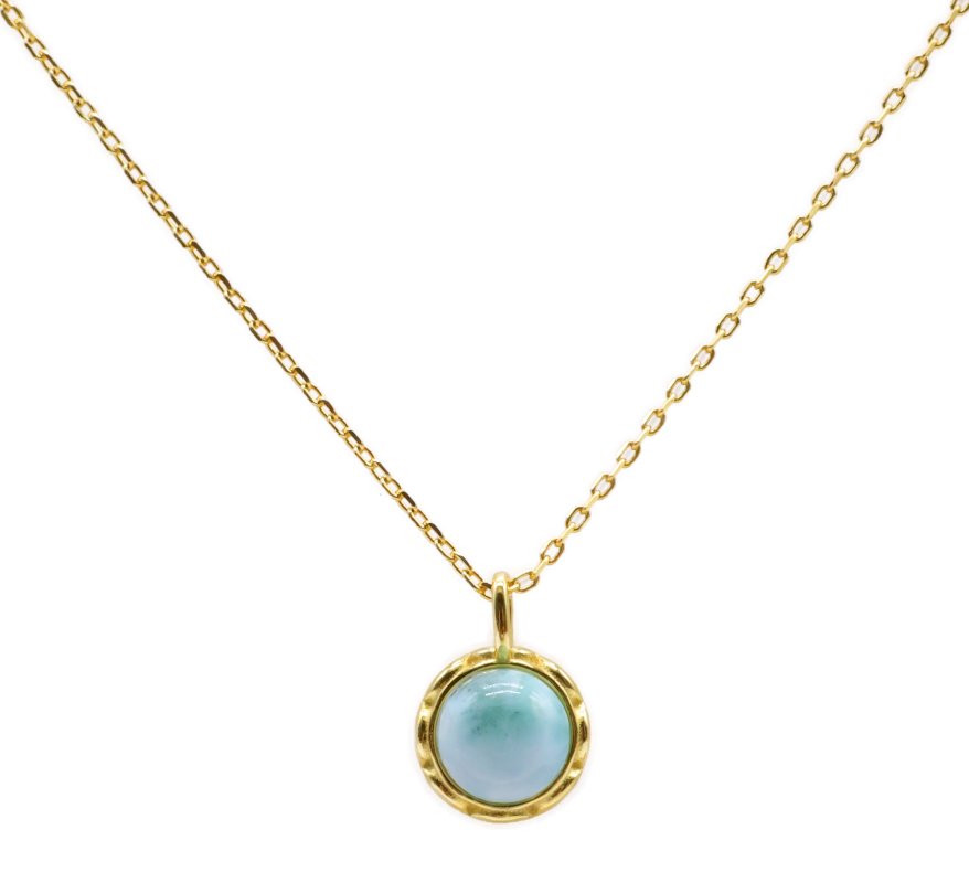 Collier Argent 925 Larimar Ronde - Plaqué Or