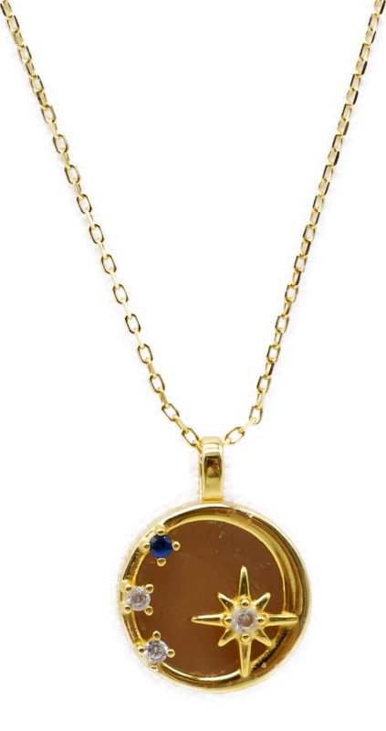 Collier Argent 925 Pierre de Soleil & Étoiles - Plaqué Or