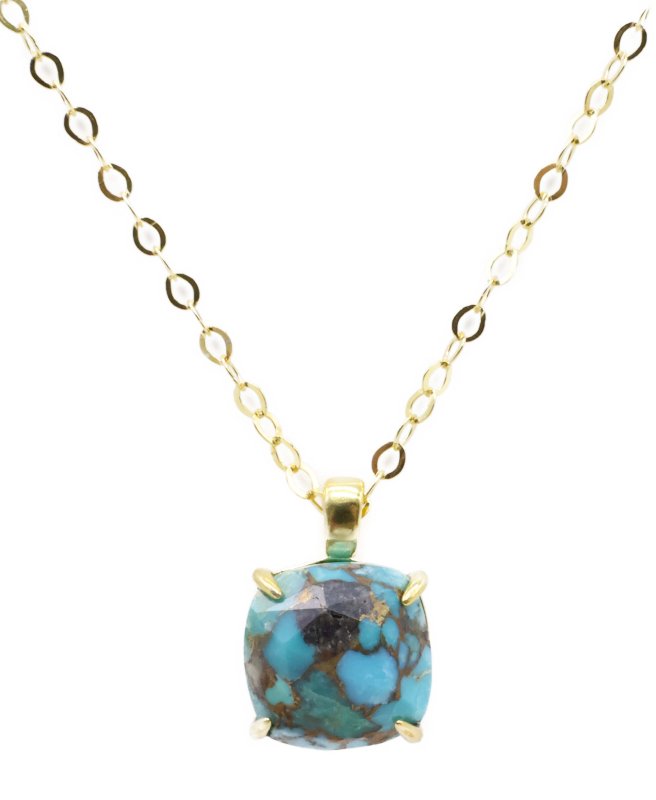 Collier Argent 925 Turquoise Carrée - Plaqué Or