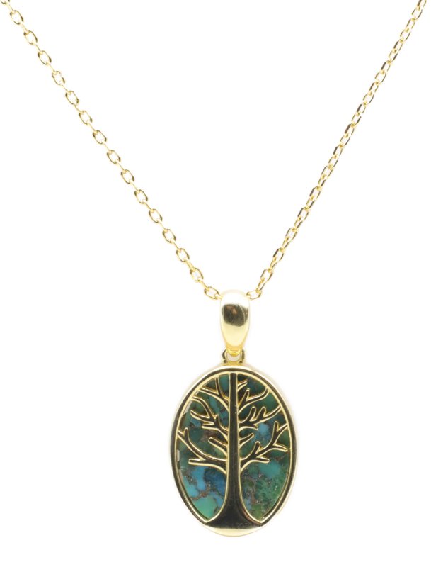 Collier Argent 925 Turquoise & Arbre de Vie - Plaqué Or