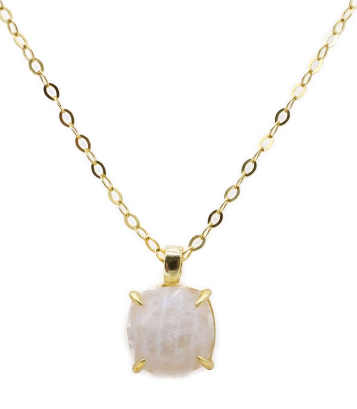 Collier Argent 925 Pierre de Lune Carrée - Plaqué Or