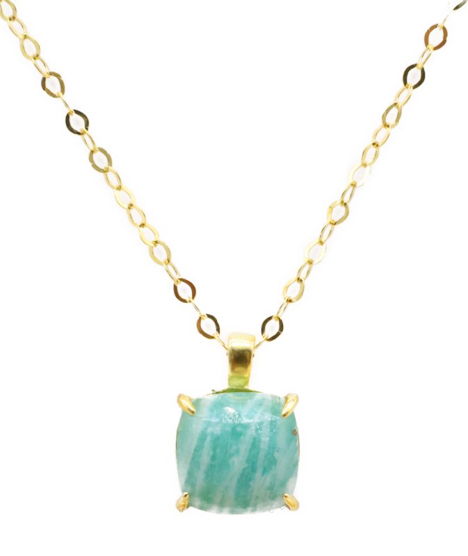 Collier Argent 925 Amazonite Carrée - Plaqué Or