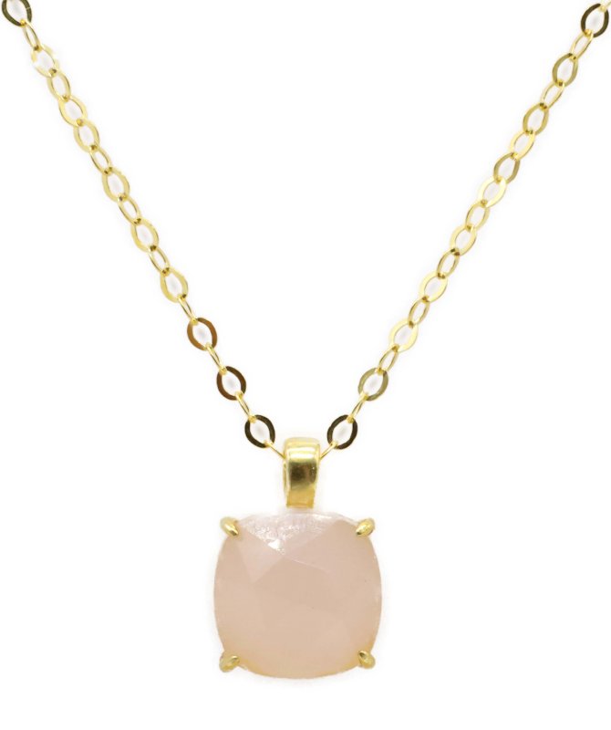 Collier Argent 925 Quartz Rose Carré - Plaqué Or