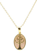 Collier Argent 925 Quartz Rose & Arbre de Vie - Plaqué Or
