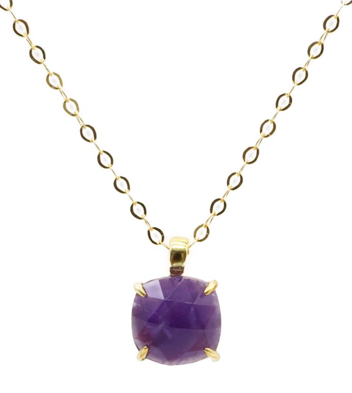 Collier Argent 925 Améthyste Carrée - Plaqué Or