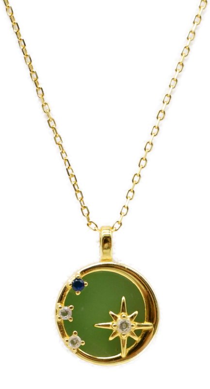 Collier Argent 925 Jade Verte & Étoiles - Plaqué Or