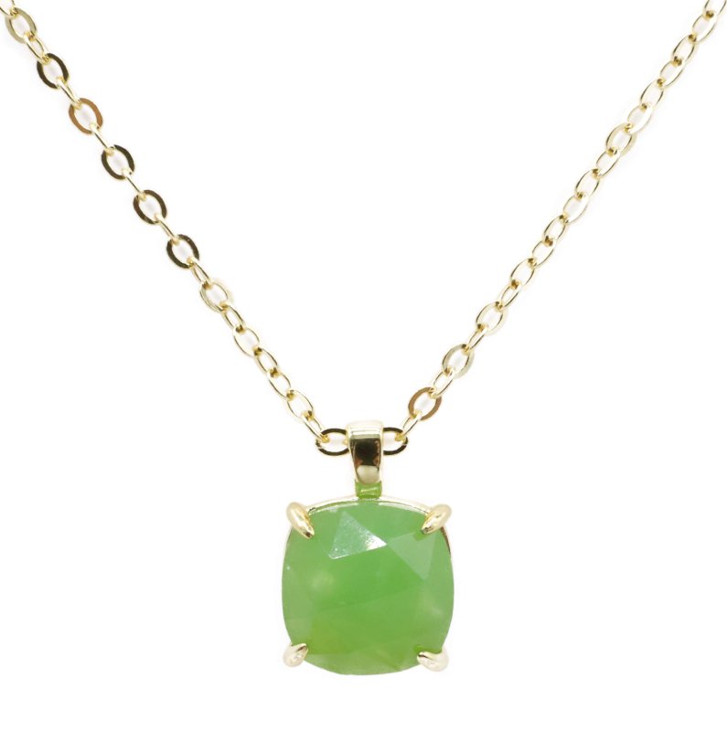 Collier Argent 925 Jade Verte Carrée - Plaqué Or