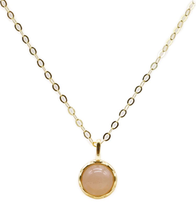 Collier Argent 925 Pierre de Soleil Ronde - Plaqué Or
