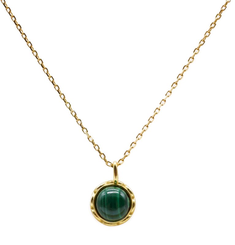 Collier Argent 925 Malachite Ronde - Plaqué Or