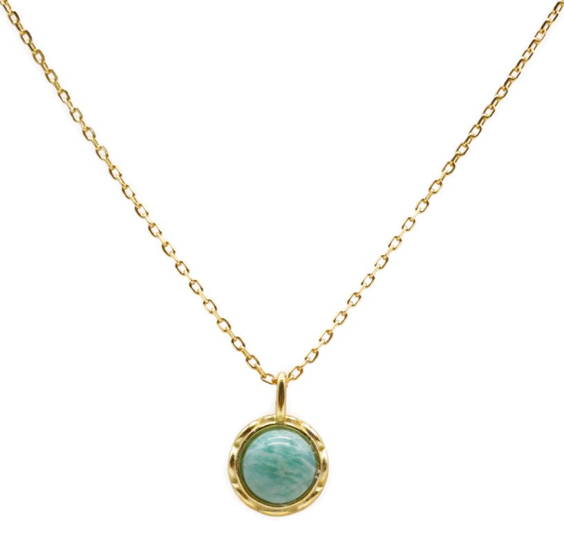 Collier Argent 925 Amazonite Ronde - Plaqué Or