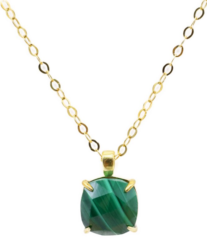 Collier Argent 925 Malachite Carrée - Plaqué Or