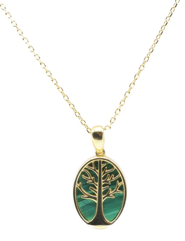Collier Argent 925 Malachite & Arbre de Vie - Plaqué Or
