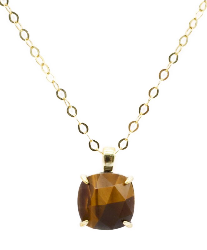 Collier Argent 925 Œil de Tigre Carré - Plaqué Or