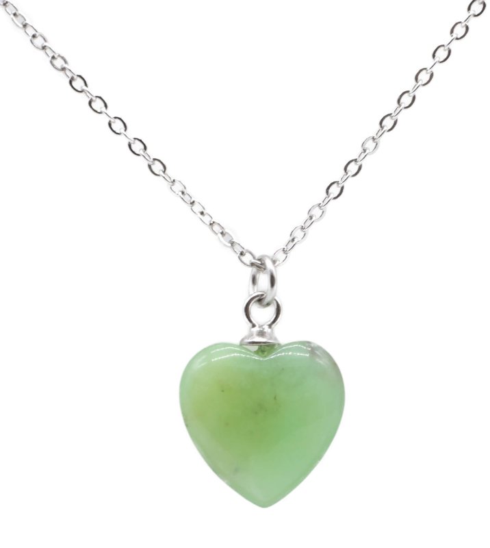 Collier Argent 925 Jade Verte Cœur