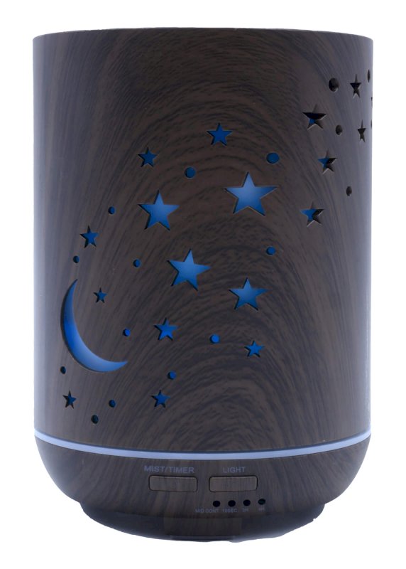Diffuseur d'Huiles Essentielles Cylindre Noir – Lune & Étoiles 17cm