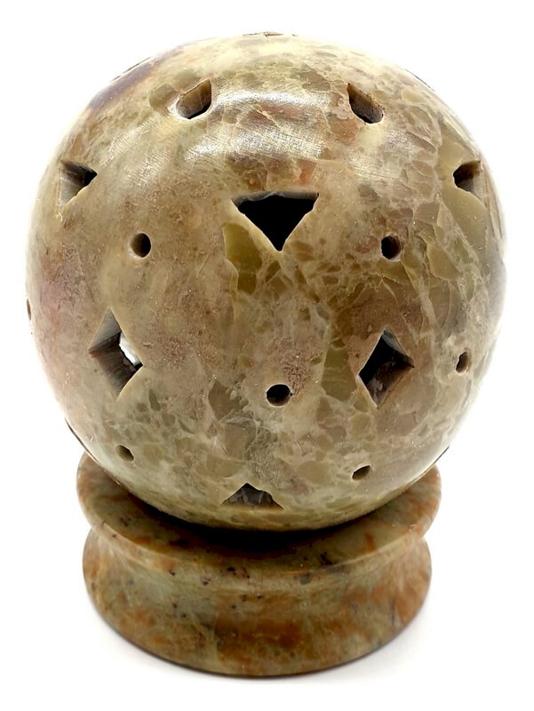 Bougeoir Éclairant Pierre Globe Gris / Rouge 10cm