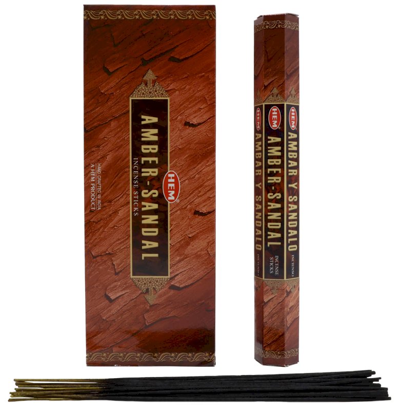 Encens HEM Ambre Santal - Boîte de 6 paquets de 20g