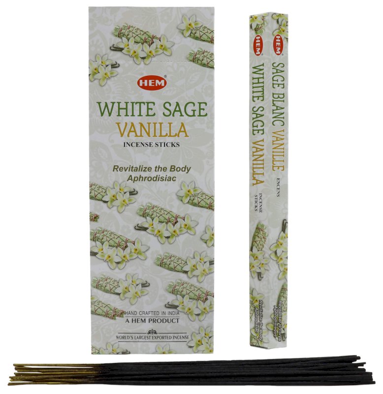Encens HEM Sauge Blanche & Vanille - Boîte de 6 paquets de 20g